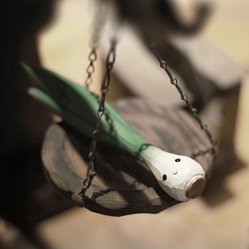 鹿妖商店 青葱永驻 蔬菜 大头葱 纯手工木雕 实木桌X面摆件 礼物