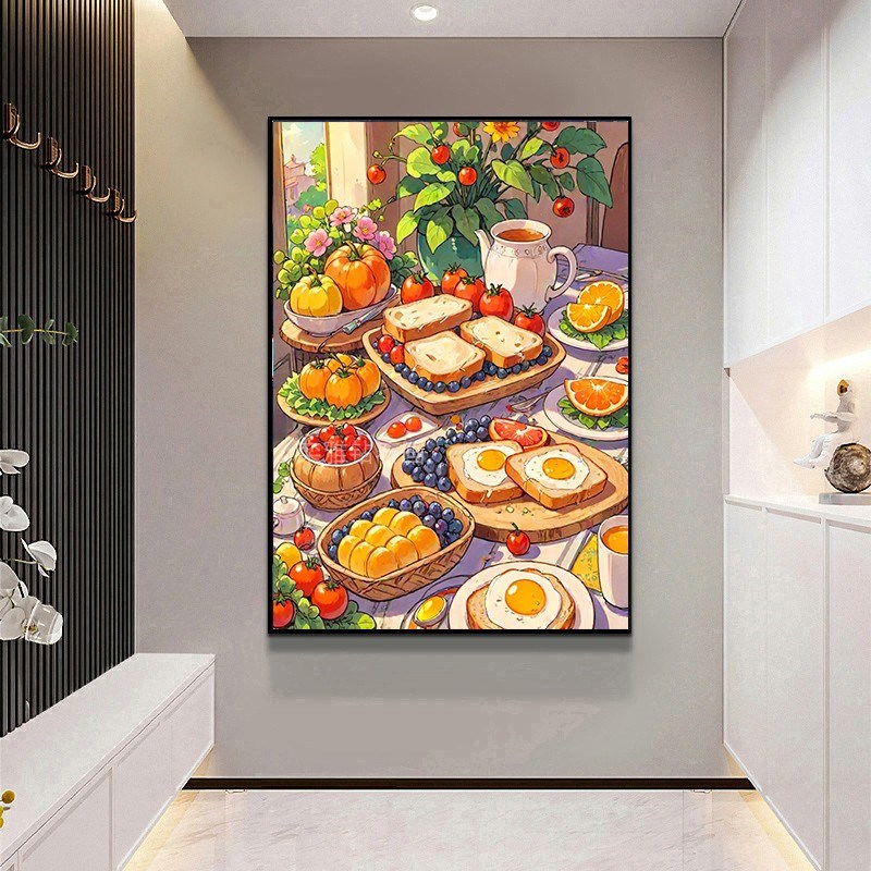 DIY方钻满钻钻石画钻石t绣粘贴钻十字绣下午茶面包煎蛋蓝莓西红柿