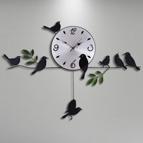 小鸟铁艺静音挂钟客厅时尚装饰挂表卧室创意工艺钟个性石英钟时钟