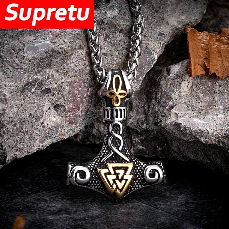 Vikings Thors Hammer Necklaces Stainless Steel Double-sided