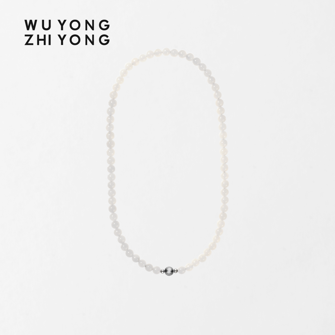 无用之用天然青海白玉圆珠项链
