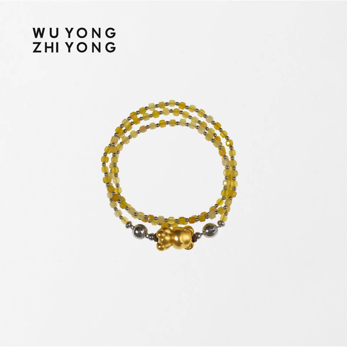 无用之用天然黄澳宝方糖黄金小熊三圈手链套组