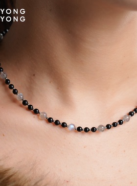 无用之用天然黑玛瑙灰月光项链
