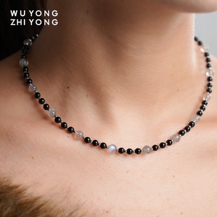 无用之用「温和对峙」天然黑玛瑙灰月光项链串珠项链水晶项链