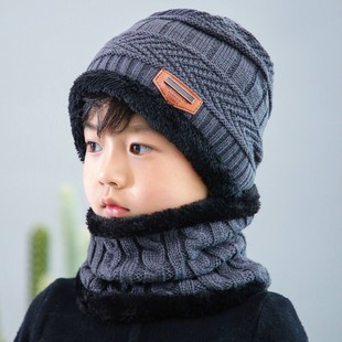 儿童帽子围巾套装 男孩中大童加绒冬天 保暖2023新款 男童小孩秋冬季