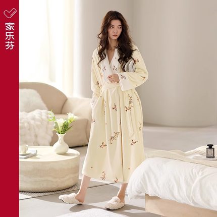 家乐芬睡袍女士睡衣秋冬款冬季珊瑚绒加绒加厚大码浴袍新中式国风