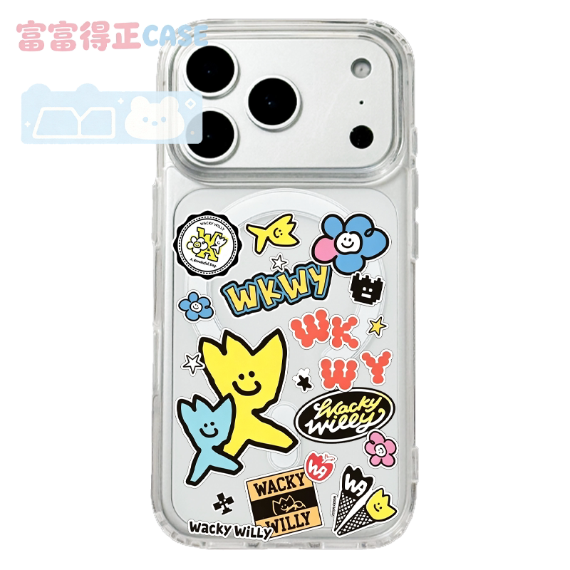 适用于苹果18promax三星联名Make it Wacky新品手机壳16EMagsafe弱磁吸15Pro亚克力14Pro贴纸日系KIKY威利