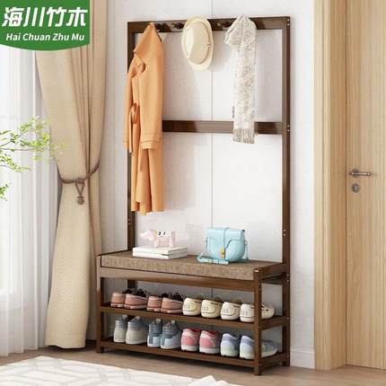 实木衣帽架落地衣架简约现代多功能门厅家用出租房换鞋凳鞋柜一体