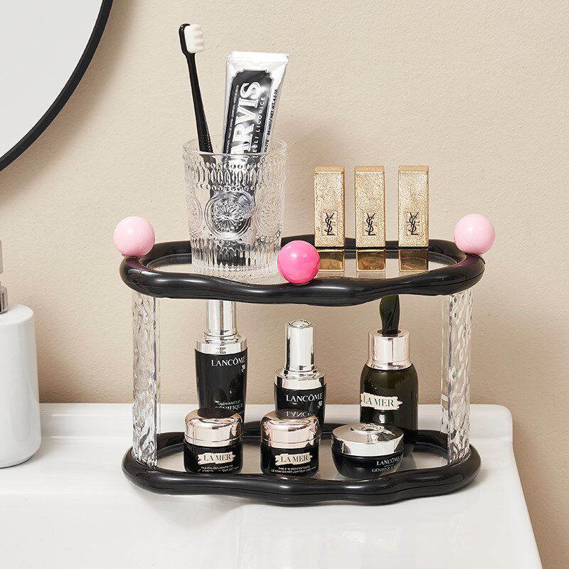 奶油风浴室洗漱台置物架卫生间台面化妆护肤品香水桌面收纳盒架子
