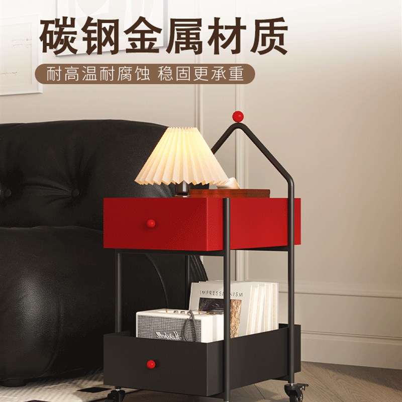 法式中古风客厅可移动带轮创意y零食小推车边几床头覆古收纳置物