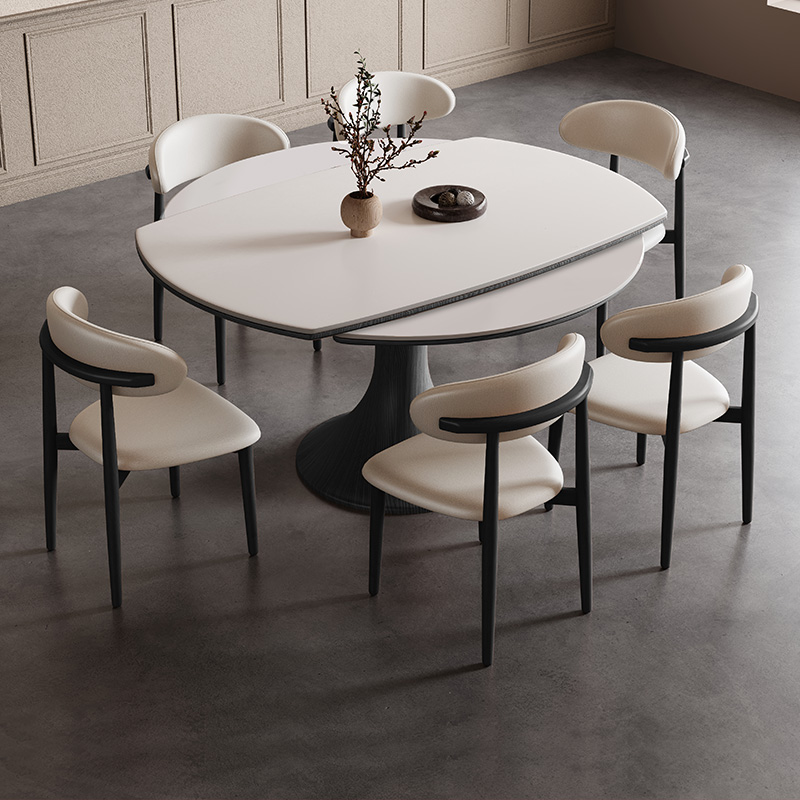 复古风郁金香可伸缩岩板q餐桌可变圆桌折叠小户型现代简约轻奢饭