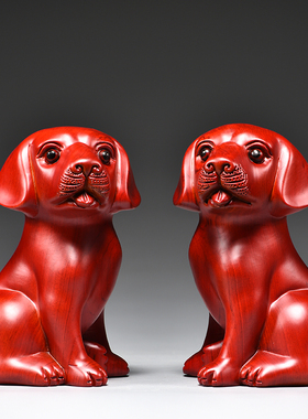 红色木雕狗摆件十二生肖狗实木家居客厅电视柜办公装饰红木工艺品