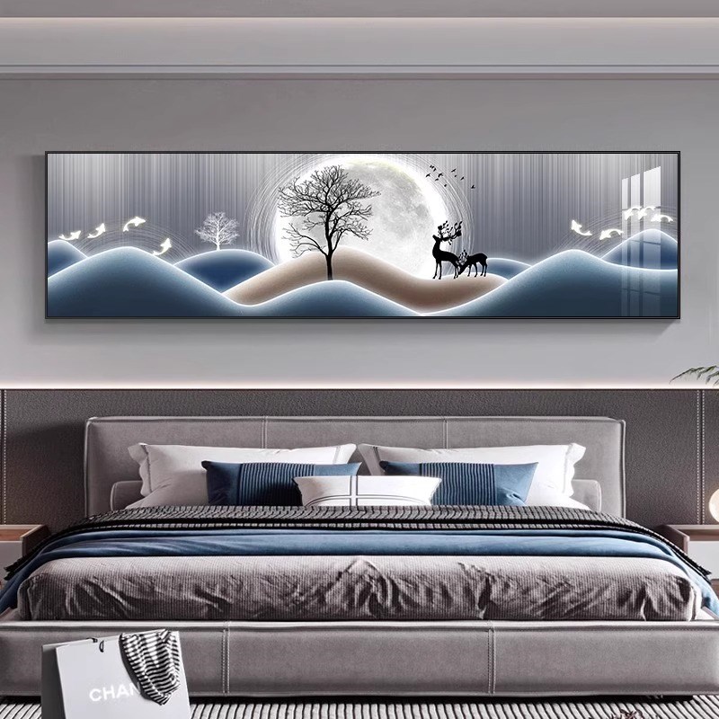 主卧装饰画横长款卧室床头墙面壁画轻奢酒店房间背景墙画单幅挂画