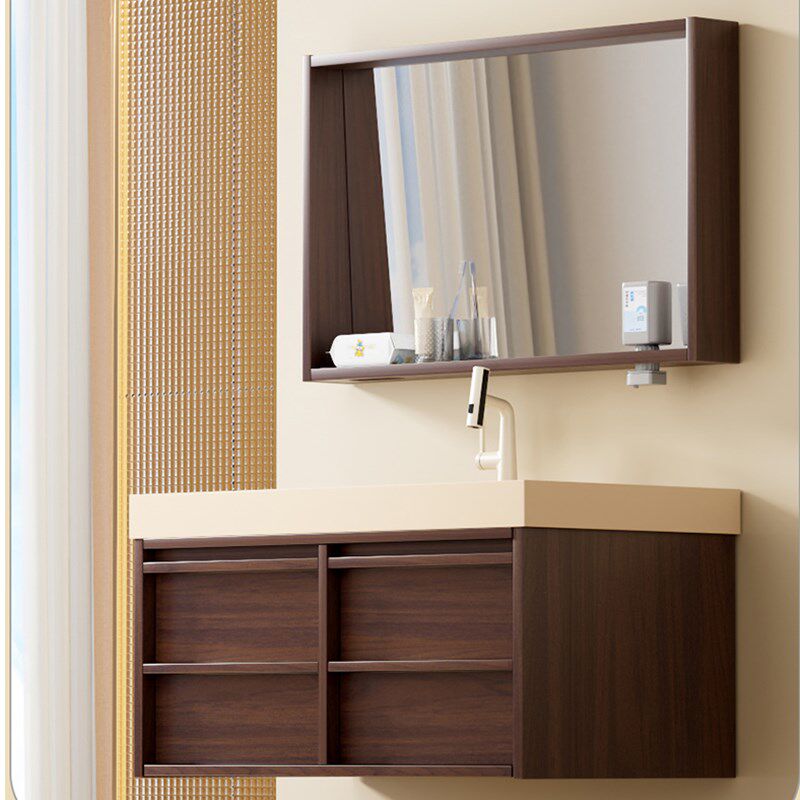 中古风浴室柜镜柜组合奶油亚克力陶瓷一体盆卫生间洗漱台手池定制