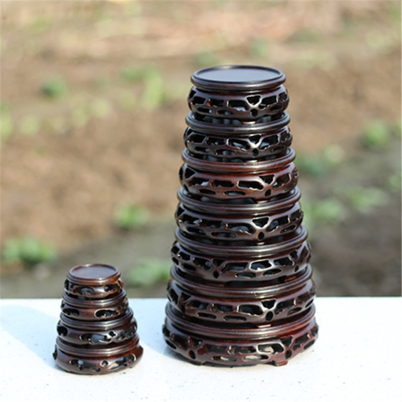 红木实心圆底座 花盆p印章摆件实木托架 茶壶花瓶奇石整块实木座