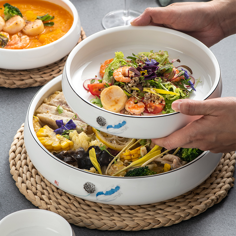 酸菜水煮鱼大盆碗网红大号中式餐具创意陶瓷家用大碗沙拉菜盘深盘