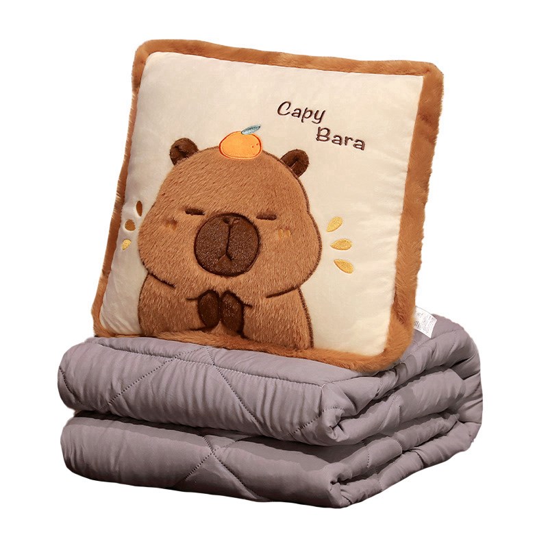 卡皮巴拉车载抱枕被子两r用办公室午睡枕头毯子二合一车用折叠靠