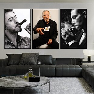 酒吧装饰画工业风复古小酒馆雪茄吧挂画黑白名人抽烟KTV包厢壁画