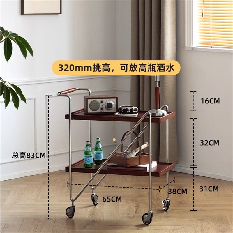 复古实木小推车简约沙发边几可移动茶几家用客厅餐边W柜收纳置物