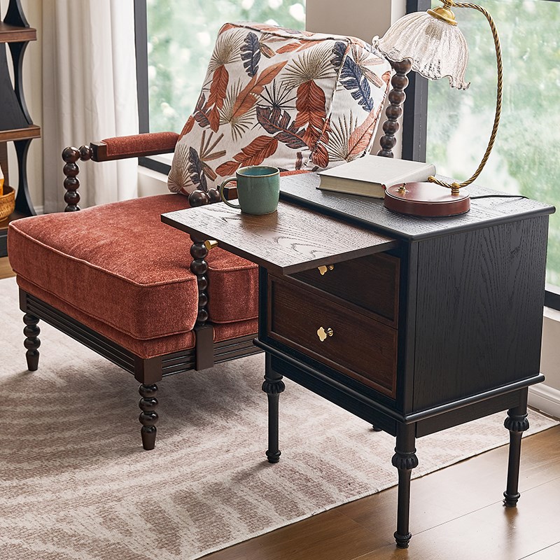 法式复古客厅边几沙发角几阳台小桌子中古风卧室全实木床头柜边柜