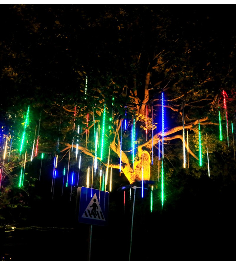挂树lebd流星雨彩灯闪灯串灯满天星户外防水庭院室外亮化街道夜景