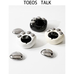 创意猫掌烟灰缸办公室个性潮流轻奢高级感防飞灰带盖陶瓷烟灰缸