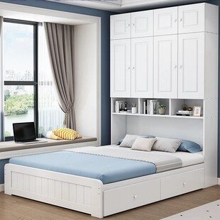 榻榻米床衣柜一体小户型多功能实木儿童床带衣帽间储物书柜组合床