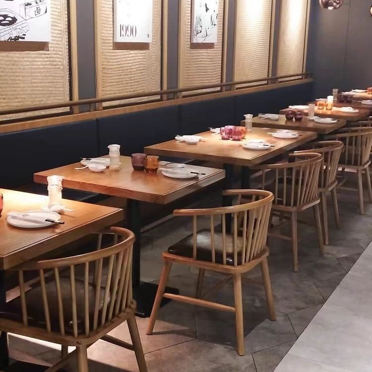 实木西餐厅桌椅餐饮小吃店食堂日本料理粉面馆餐厅卡座餐桌椅组合