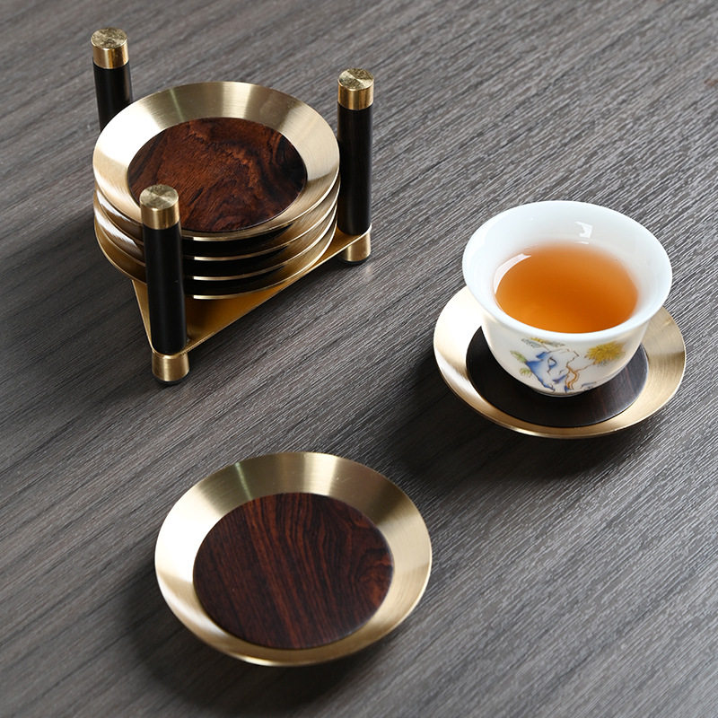 紫光檀实木纯铜茶杯垫杯托茶垫茶托防烫茶垫子会客高档茶具配件