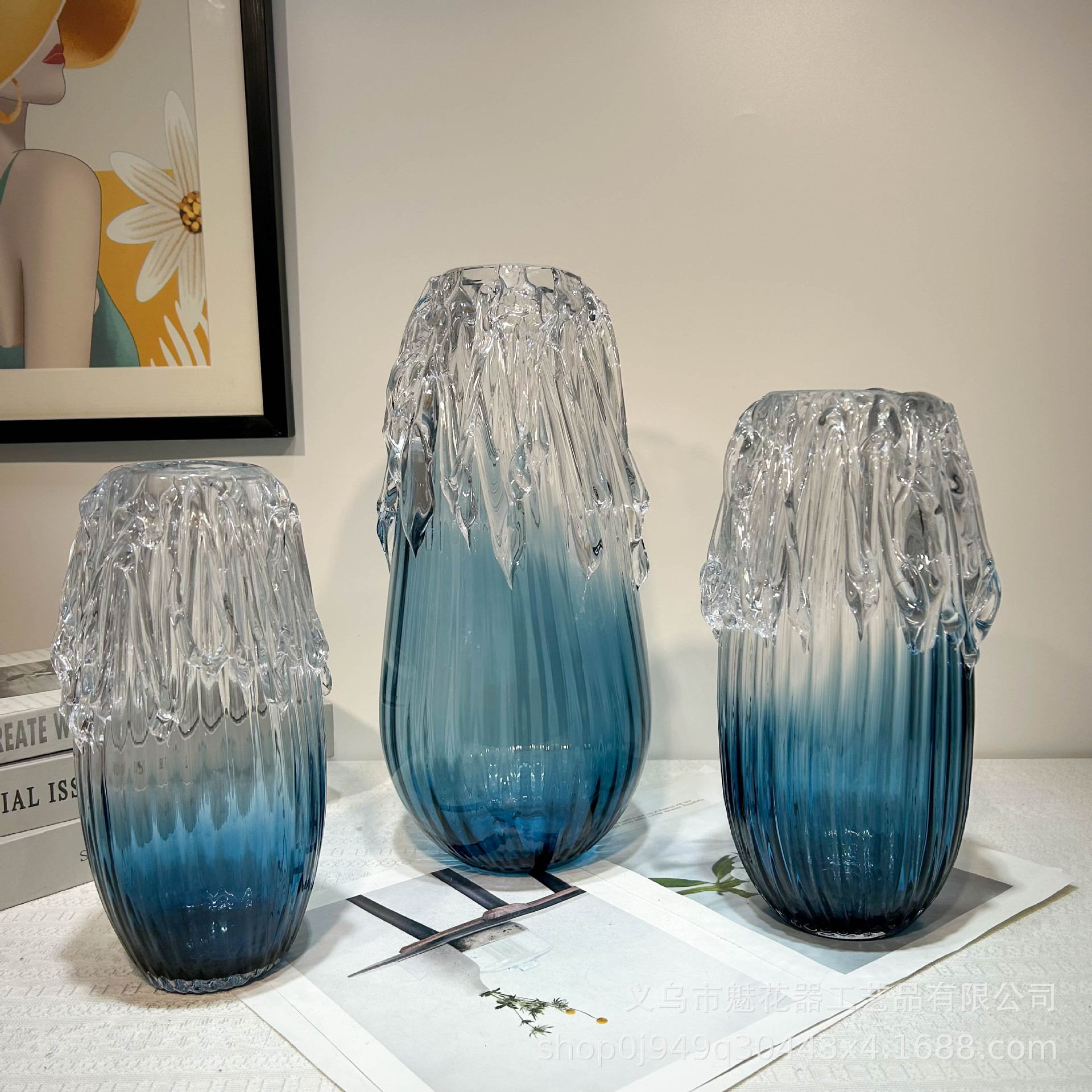 轻奢琉璃手工艺术花瓶摆件插花器样板间会议室水培插花高级感装饰