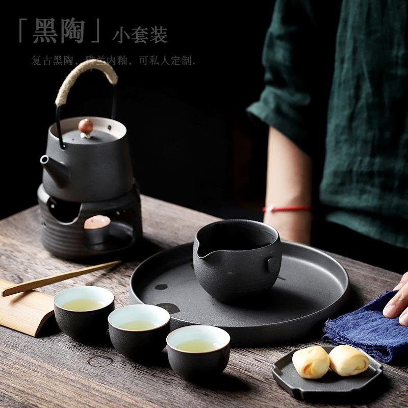 尚岩复古茶具套装家用蜡烛加热炉温茶壶小套组中式茶壶保温茶具组