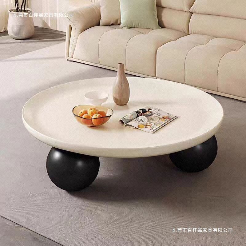 圆形奶油茶几客厅家用创意新款北欧简约现代网红小户型沙发圆桌