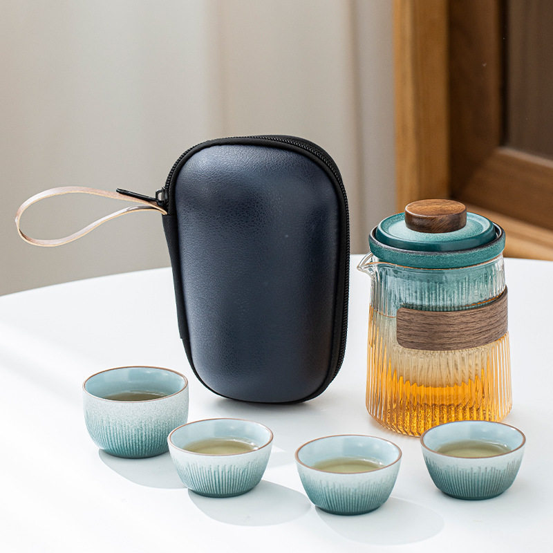 青石釉便携收纳包旅行茶具套装快客小套装一壶四杯泡茶快客杯套装