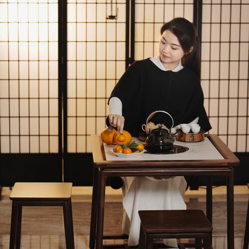 北美樱桃木奢石岩板围炉煮茶炭炉炭桌烤火炉火盆户外取暖碳炉茶桌