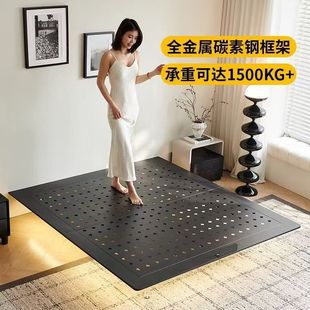 新款碳素钢悬浮床架意式极简无床头齐边小户型静音碳素钢悬浮床