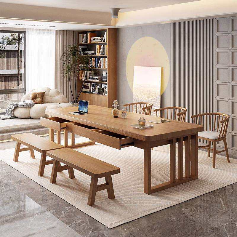 轻奢高端全实木大长桌带抽屉实木书桌家用办公写字桌工作台餐书桌