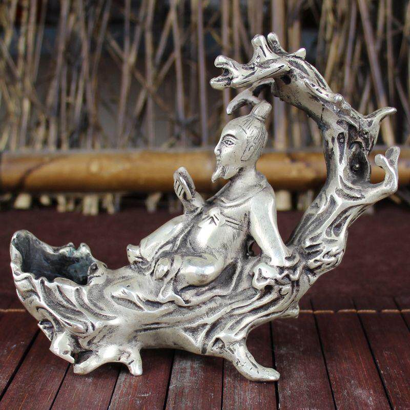 古玩杂项仿古铜器白铜书房居家摆件工艺品树下老头看书