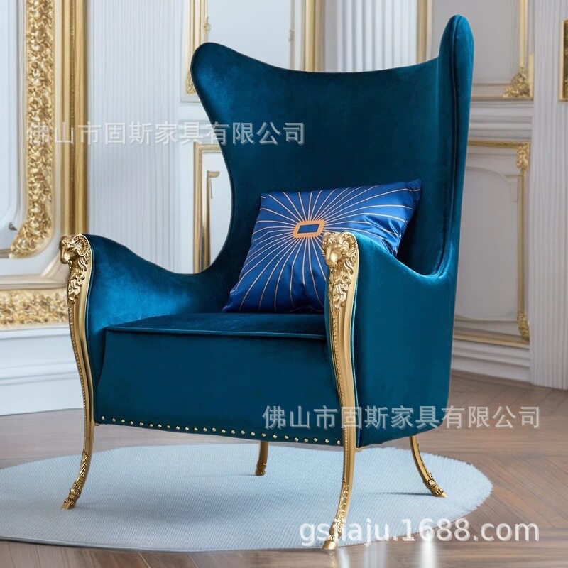轻奢金色天鹅绒不锈钢腿躺椅