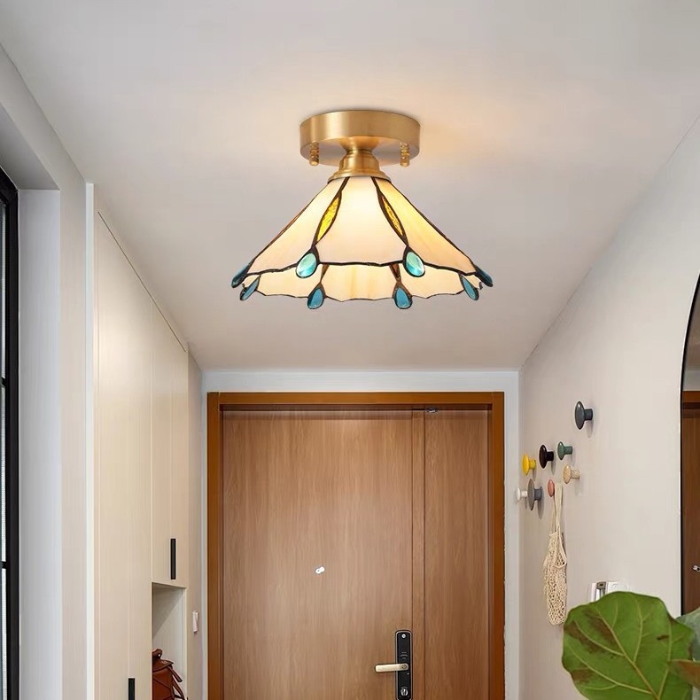 美式复古全铜过道灯走廊衣帽间入户玄关门厅灯玻璃阳台灯具吸顶灯