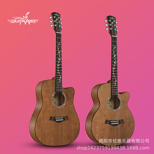 民谣吉他40寸云杉面板木吉他男女生41寸缺角电箱吉它初学者