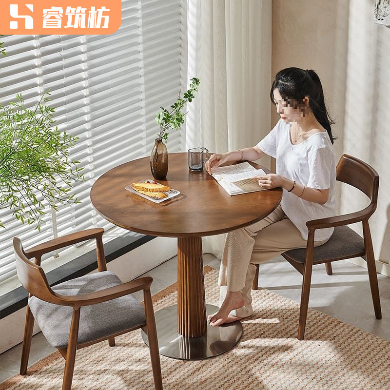 实木咖啡桌阳台餐桌椅商用咖啡民宿餐厅小户型圆桌子洽谈桌椅组合