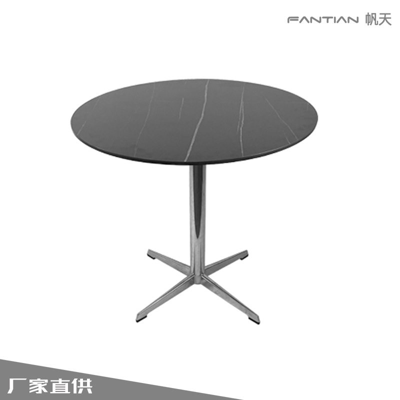 简约岩板小圆桌商用客厅小桌圆形胡桃木三胺板办公桌圆桌沙发边几