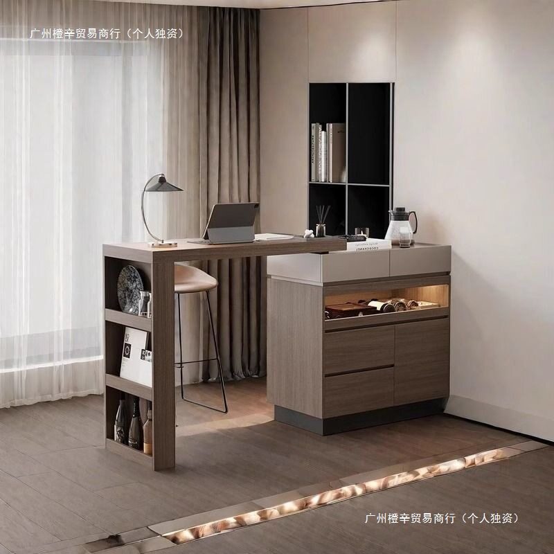 岛台餐桌一体家用可伸缩实木餐边柜小户型客厅隔断柜办公吧台桌柜