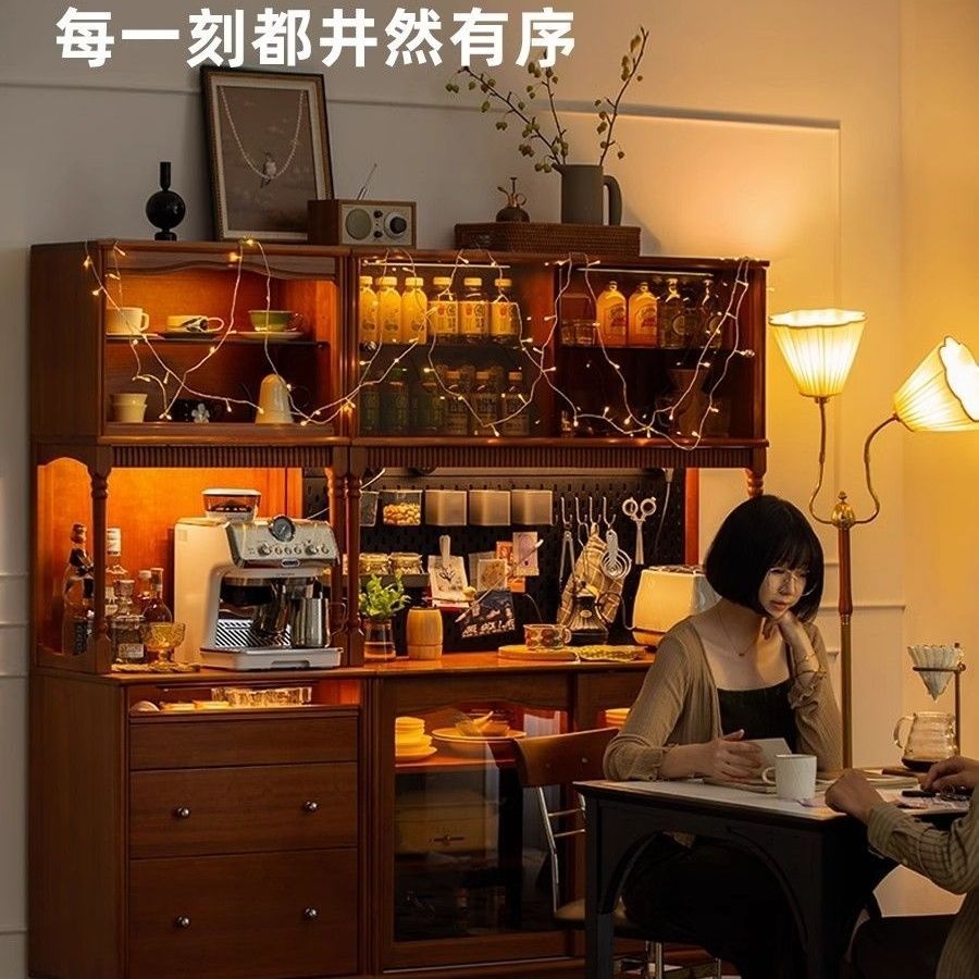 中古风实木餐边柜靠墙一体家具储物柜子客厅复古酒柜茶水柜储物柜