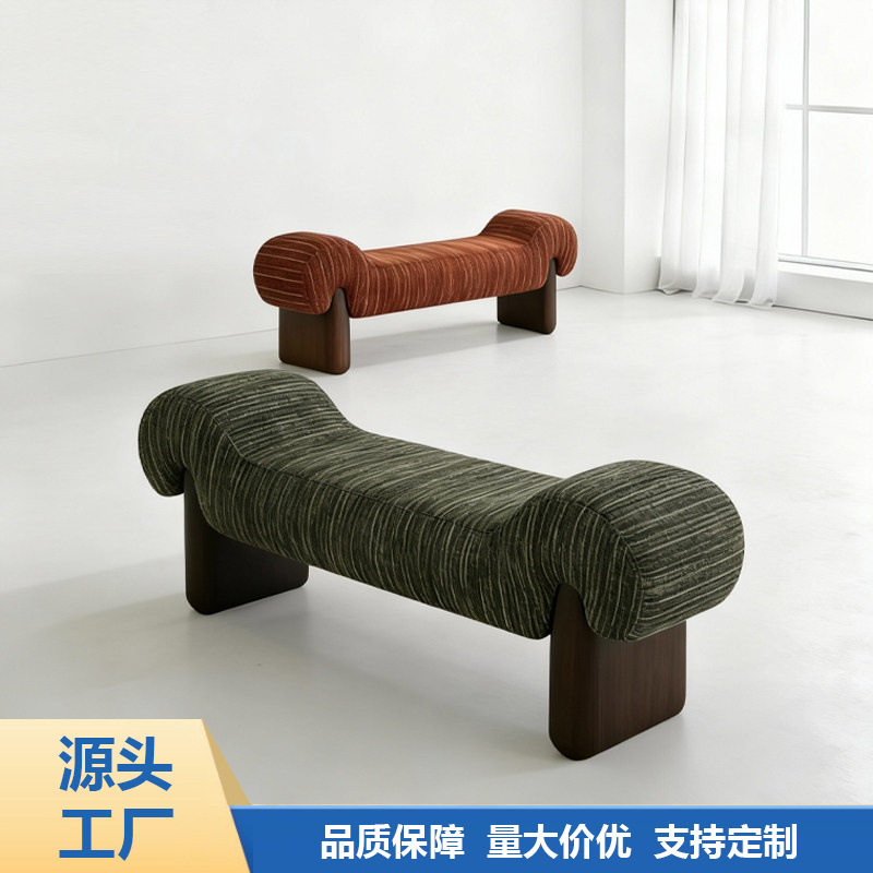 意式简约实木雪尼尔长凳