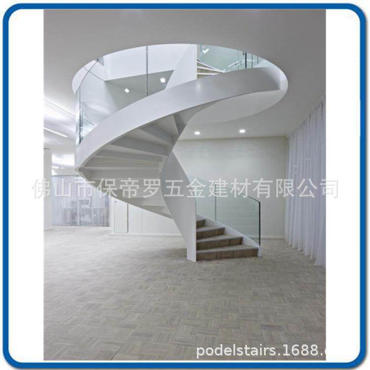 无水泥基础架梁钢木梯弧型微旋式斜爬梯阔架玻璃楼梯栏杆护栏扶手