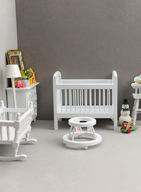 1:12娃娃屋dollhouse迷你家具微缩模型小屋儿童房场景白色5件套