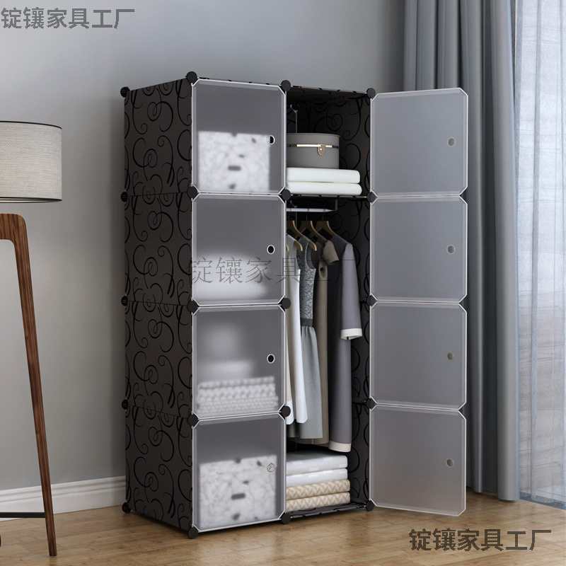 20263Y简易衣柜布组装经济型租房塑料成人实木布艺家用储物衣橱收