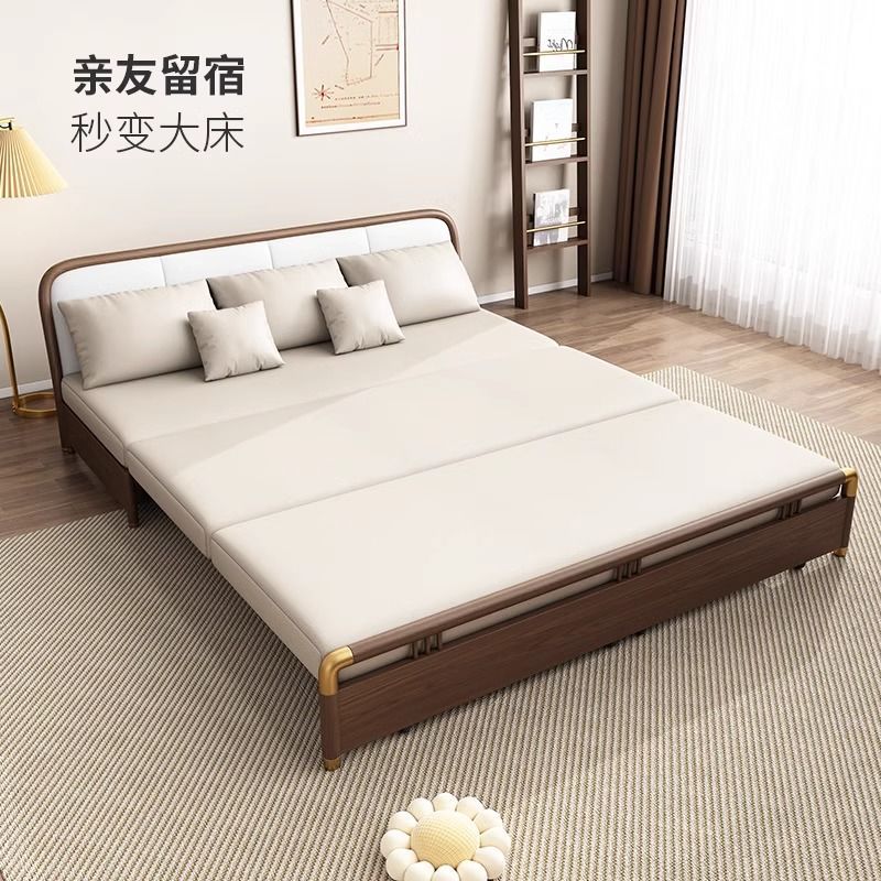 实木沙发床科技布可推拉折叠小户型客厅家用储物多功能坐卧两用