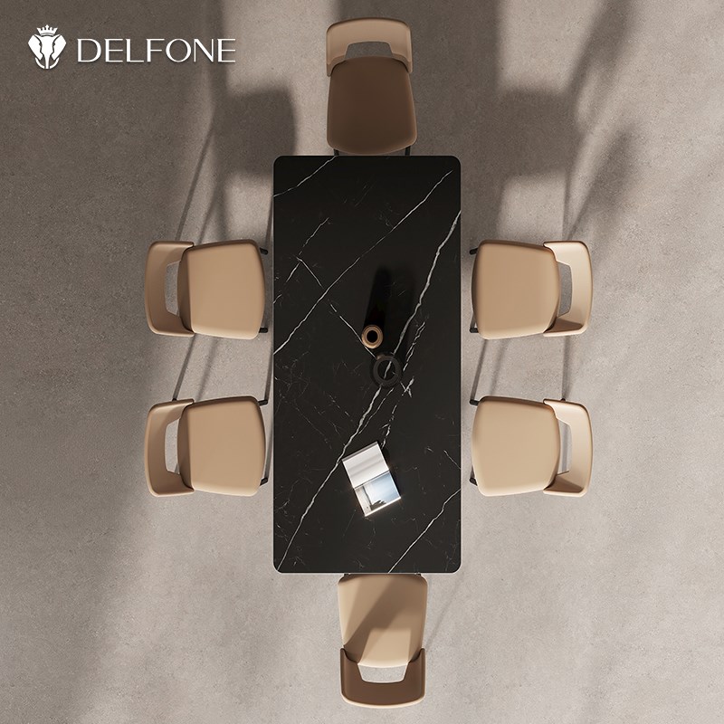 德利丰亚克力悬浮岩m板餐桌纯黑色长方形小户型家用现代简约饭桌